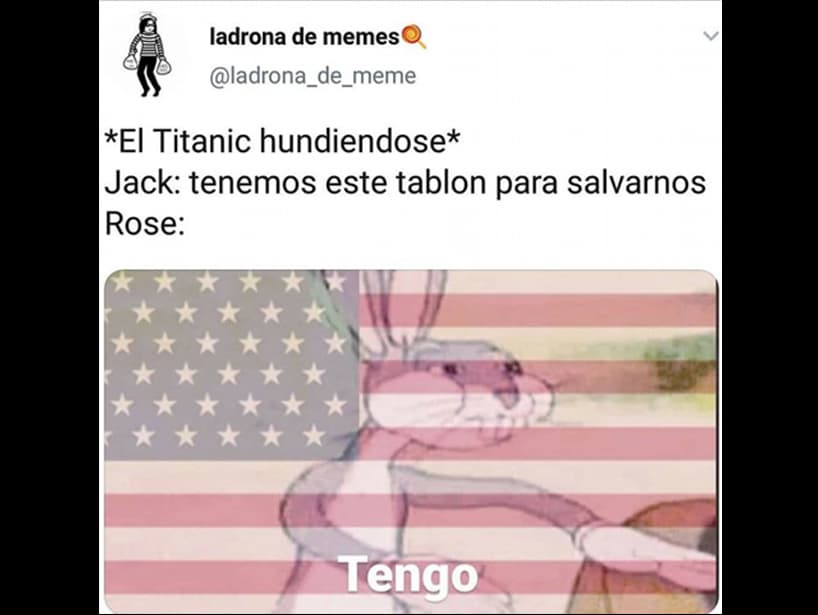 Este usuario cambió el sentido del meme y al tener la bandera de Estados Unidos ya se refiere a adueñarse de algunos objetos, como la controversial escena de ‘Titanic’