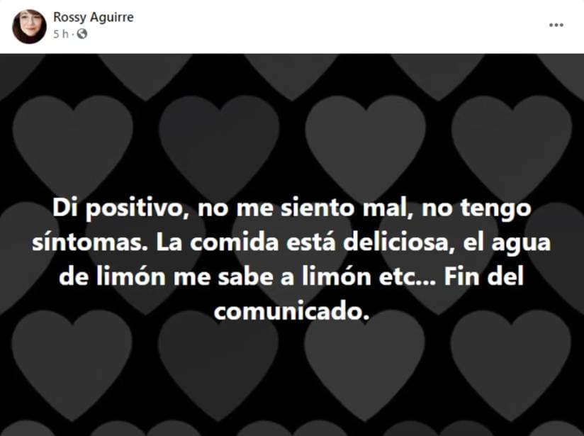 Rossy Aguire revela que no tiene síntomas de Covid-19