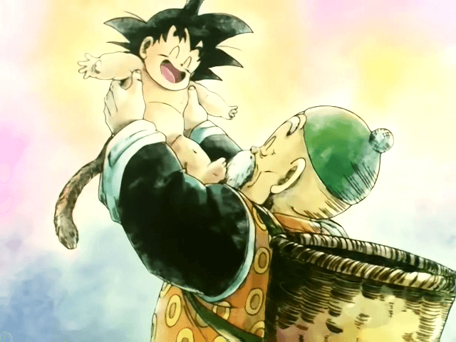 Dragon Ball: Son Gohan adoptó a Goku cuando llegó a la tierra y le enseñó artes marciales. Lamentablemente, fue el mismo Kakarotto quien terminó con su vida al convertirse en Ozaru. El par se reencuentra cuando pelean en el mini torneo de Uranai Baba, aquí varios lloramos cuando el saiyajin descubre que se trata de él y corre a sus brazos gritando "¡Abueliiiiiitoo!". Posteriormente se volvieron a encontrar cuando Goku y Milk van al más allá.