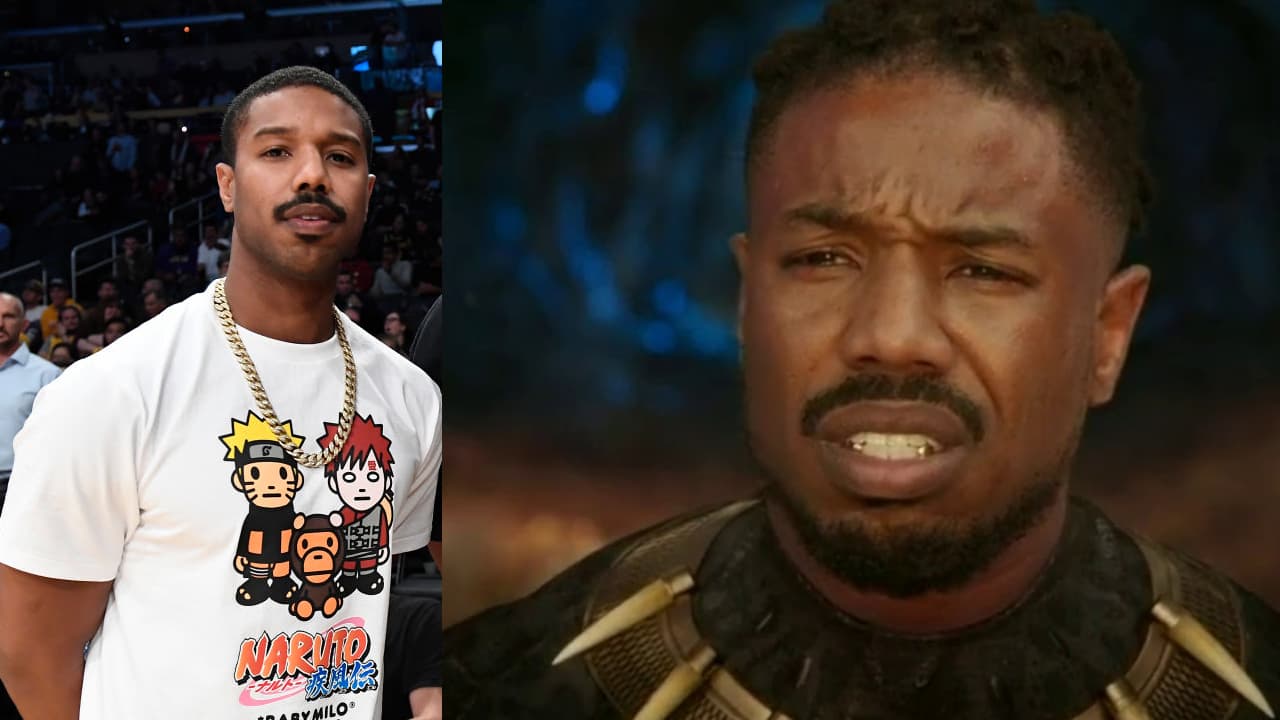 Michael B. Jordan con palyera de Naruto y Erik Killmonger
