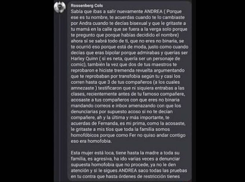 Acusan a Andra de 'male persone'