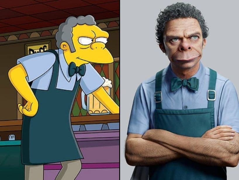 Moe Szyslak de 'Los Simpson'.Muchas de sus creaciones están basadas en personajes animados que nunca hemos visto en carne y hueso. Él crea un versión "realista" de ellos.