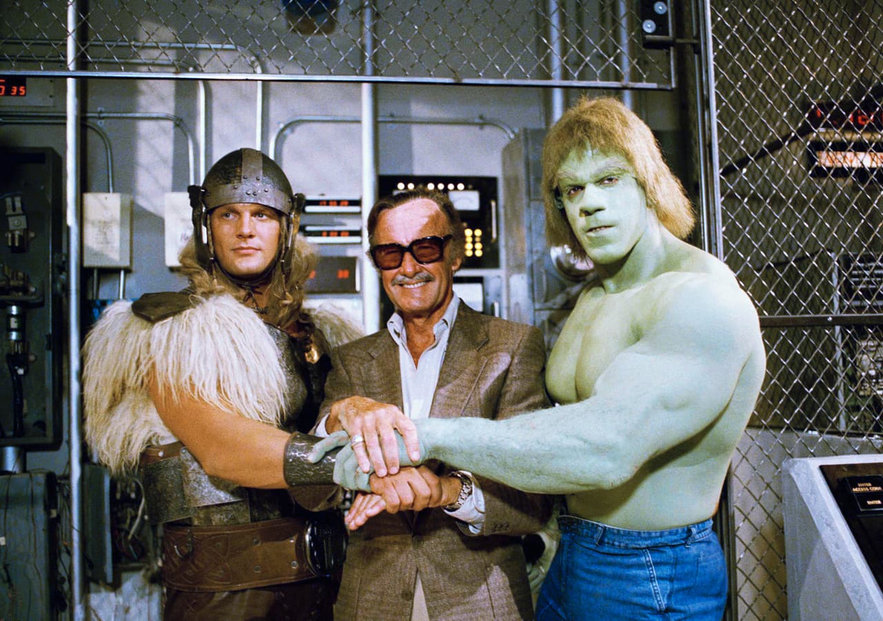 Stan Lee, Lou Ferrigno (Hulk) y Eric Kramer (Thor)