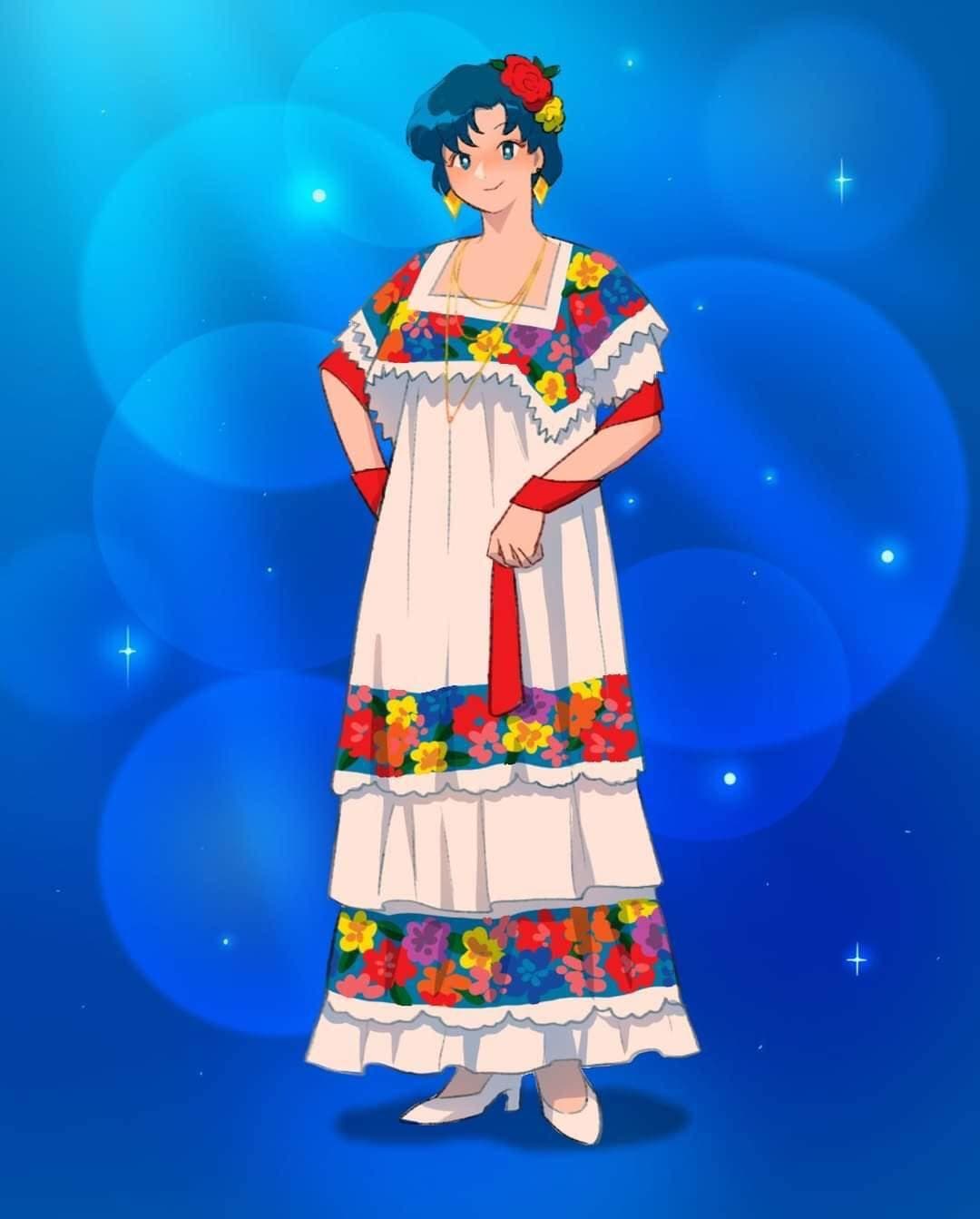 Esta publicación salió en GoGoCatrina e inlcuyó a Sailor Mercury con vestido yucateco.
