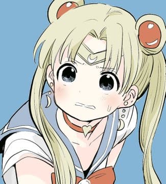 Keita Yatera, artista de Ponkotsu Ponko, pone a Sailor Moon como si estuviera a punto de llorar.