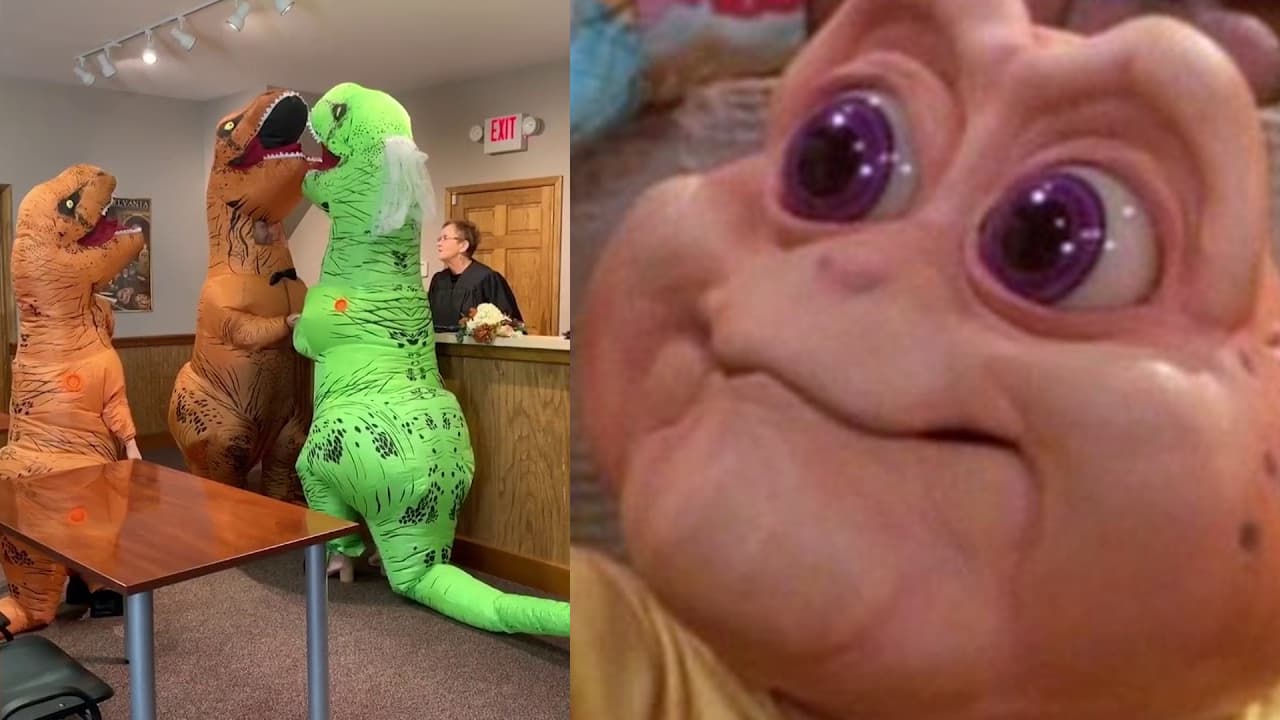 Al Nene Consentido le gusta esto: Boda con disfraces de dinosaurios se vuelve viral