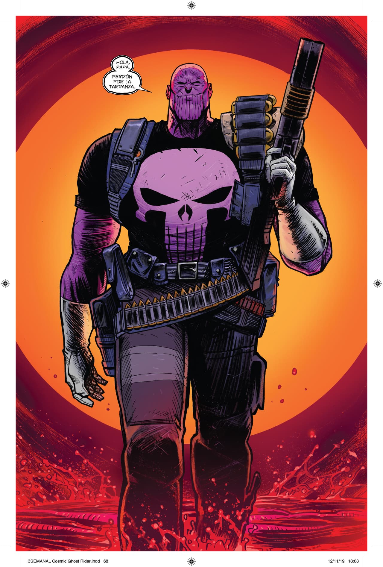 Frank Castle se ha convertido, por obra de diversos entes, en una versión cósmica del Ghost Rider. ¿Su misión? Además de ejecutar villanos interplanetarios, terminar con el mal inevitable: Thanos mismo.