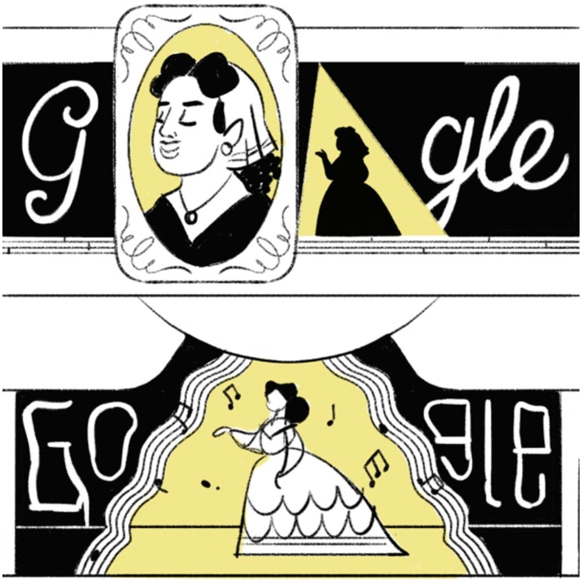Bocetos del doodle de Ángela Peralta.