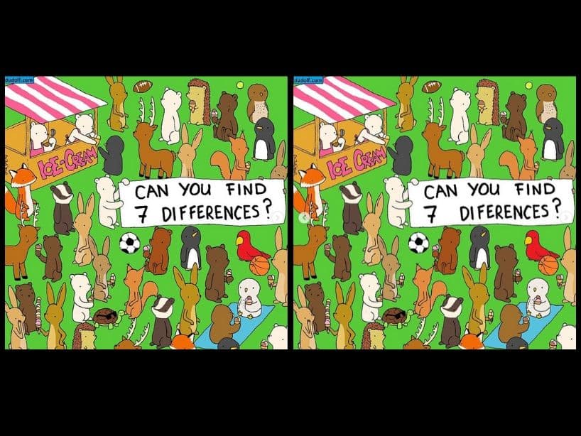 Un clásico: encuentra las 7 diferencias entre las dos imágenes.