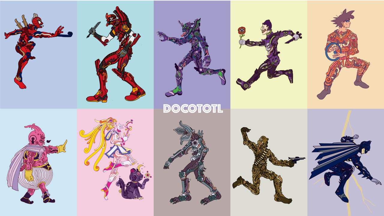 Goku, los Avengers y otros personajes ilustrados en diseños prehispánicas