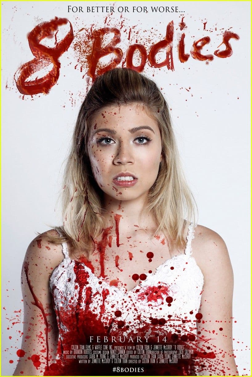 2017 - 8 Bodies: Es el primer corto de Jennette, ella lo coescribió y codirigió. Aquí la vemos como TJ quien se acaba de convertir en la esposa del buen Sam (curiosamente se llama así). Esta pareja de recién casados accidentalmente mata a ocho personas y deciden ocultar los cuerpos.