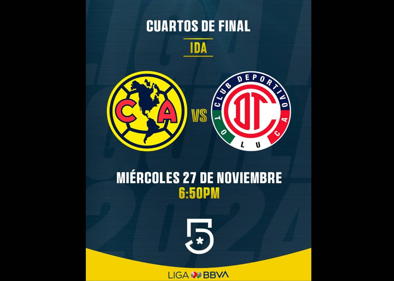 Partido de ida América vs Toluca cuartos de final.
