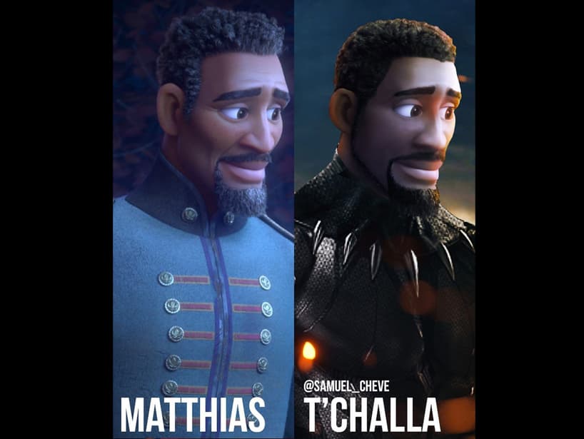 Matthias, quien apareció en la cinta ‘Frozen 2’, también formó parte de estas ilustraciones. ¿Te gusta su caracterización como Pantera Negra?