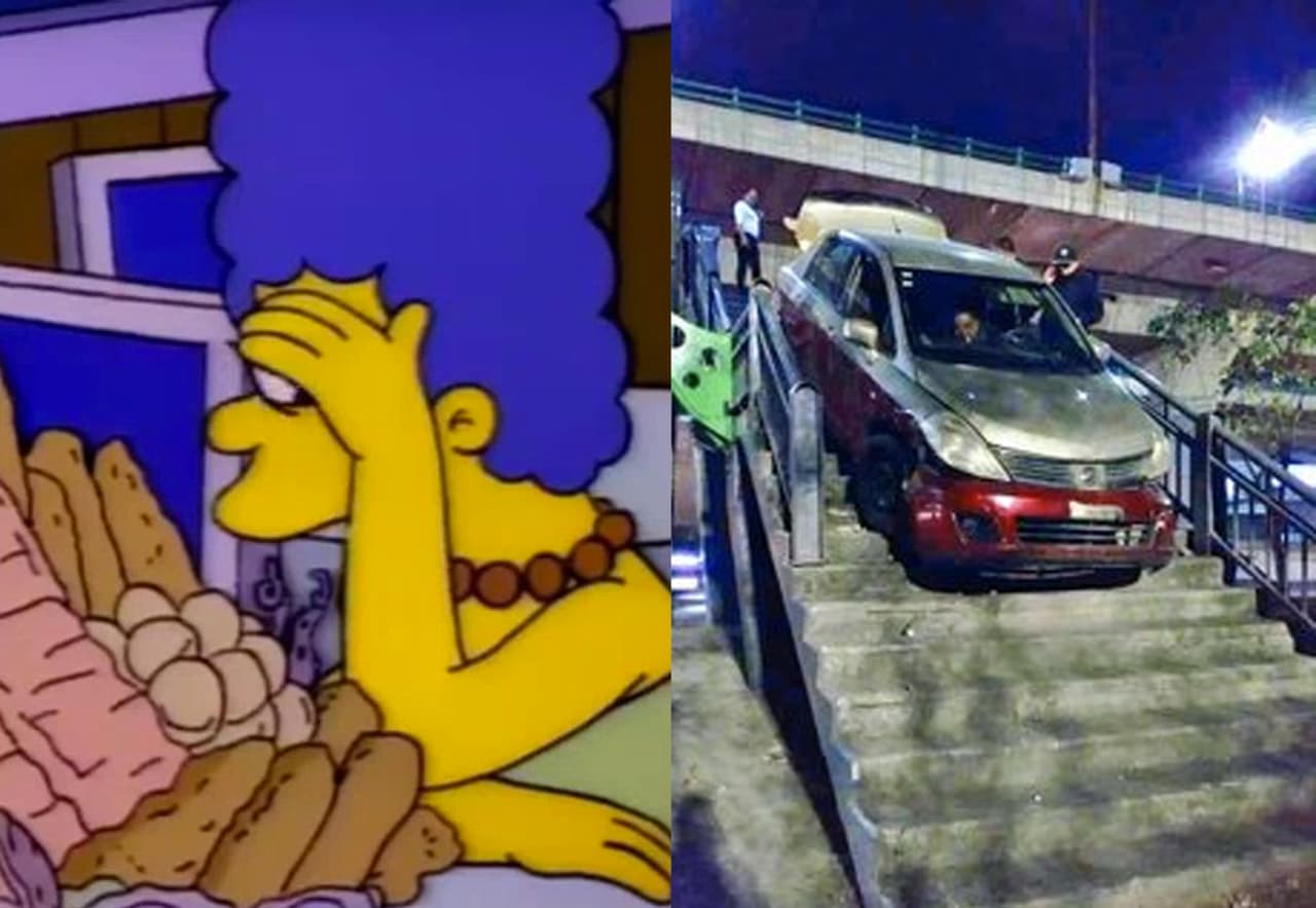 ¡Solo en México! Hombre intenta cruzar Periférico en su auto por puente peatonal