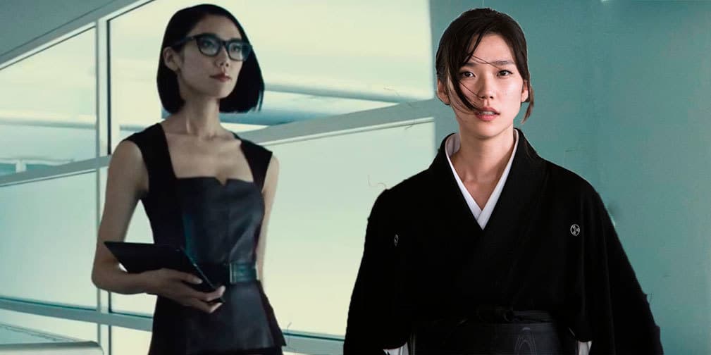 Tao Okamoto como Mariko Yashida en Wolverine y la asistente Mercy Graves en Batman v Superman.