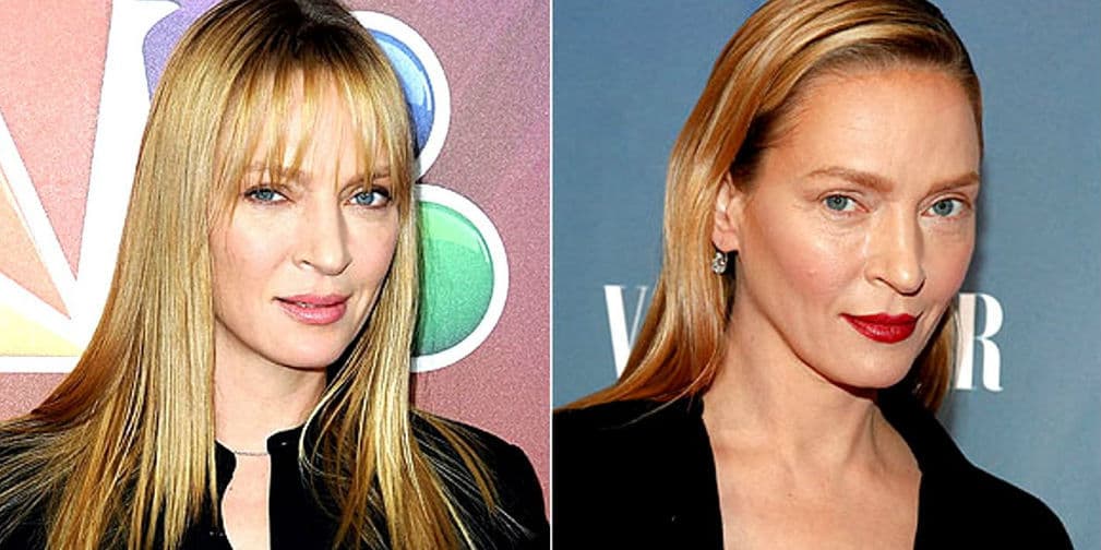 10. Uma Thurman: La actriz apareció irreconocible y víctima de la cirugía estética, pero fue un mal maquillaje.