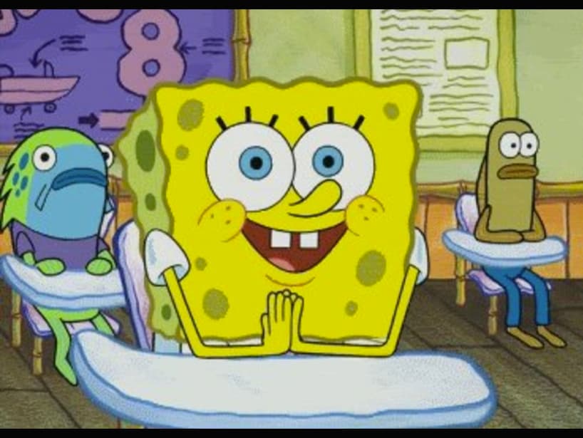 Una cosa que ha caracterizado a Bob Esponja en la escuela es su nivel de compromiso al llegar a tiempo y asistir a todas las clases, ¡qué mejor ejemplo!