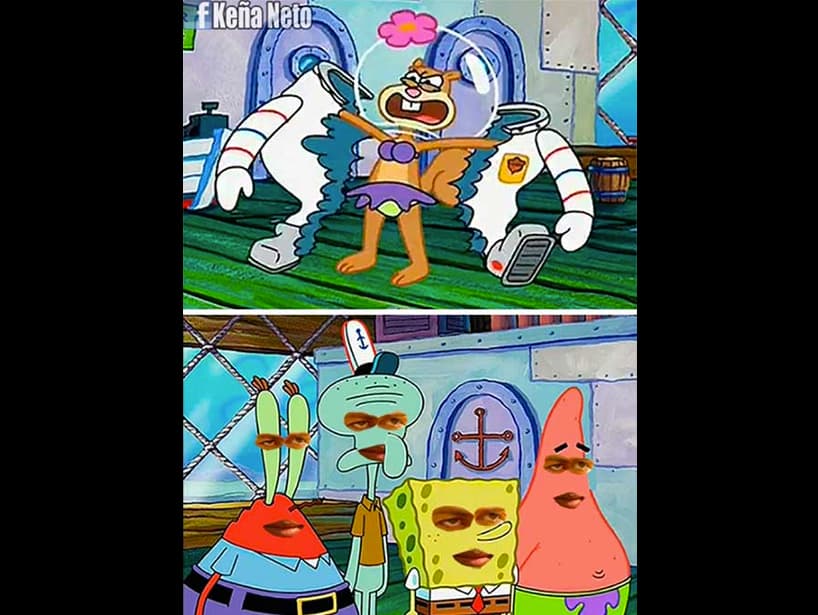 Así se verían ‘Don Cangrejo’, ‘Calamardo’, ‘Bob Esponja’ y Patricio’ con los gestos de ‘Imhotep’.