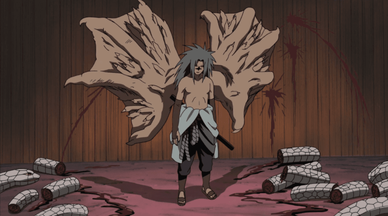 Si bien esta escena no es de su primer intercambio de golpes y jutsus contra Orochimaru, es un momento memorable por cómo el ex integrante del equipo Kakashi acabó de manera tan brutal con uno de los tres legendarios sannin.