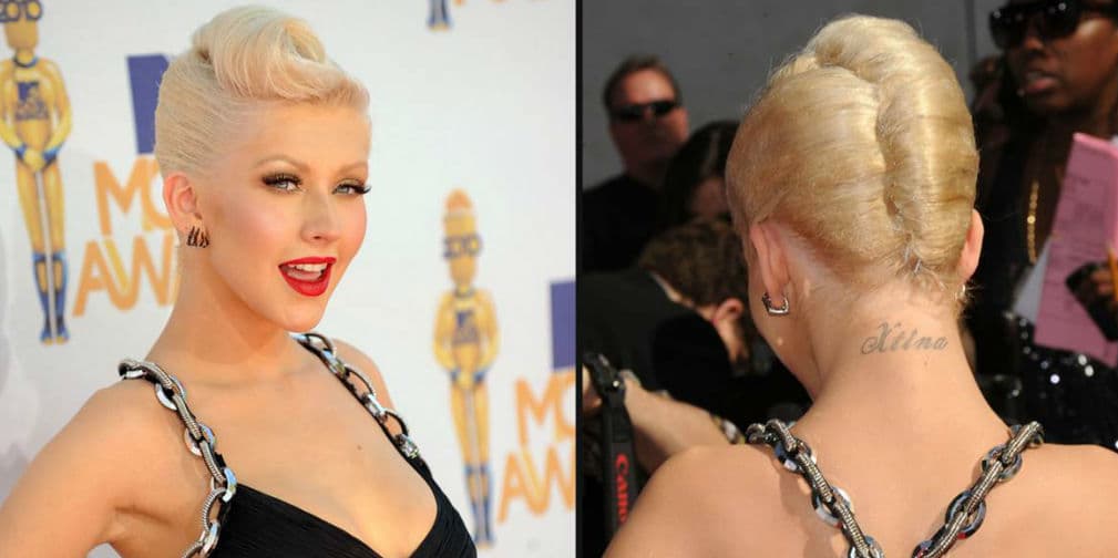8. Christina Aguilera: Tiene muchos tatuajes con temas hebreos y uno que dice Xtina en la nuca.