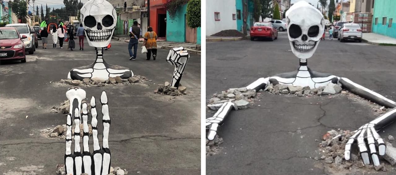 Las calaveras gigantes que "rompieron" las calles y el Internet