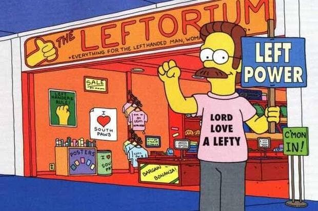 Ned Flanders es uno de los zurdos más famosos de la televisión. Hasta tiene una tienda para zurdos llamada "leftorium".