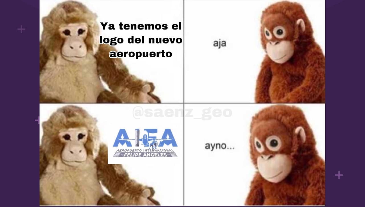 Una torre de control, un avión, las siglas y un mamut son parte del logo, que está en colores gris y azul.