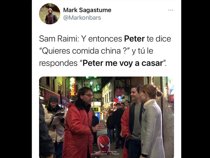 La escena consiste en que Peter ofrece ir por comida china tras ver la obra de Mary Jane, pero ella le dice que se va a casar, rompiendo así el momento.