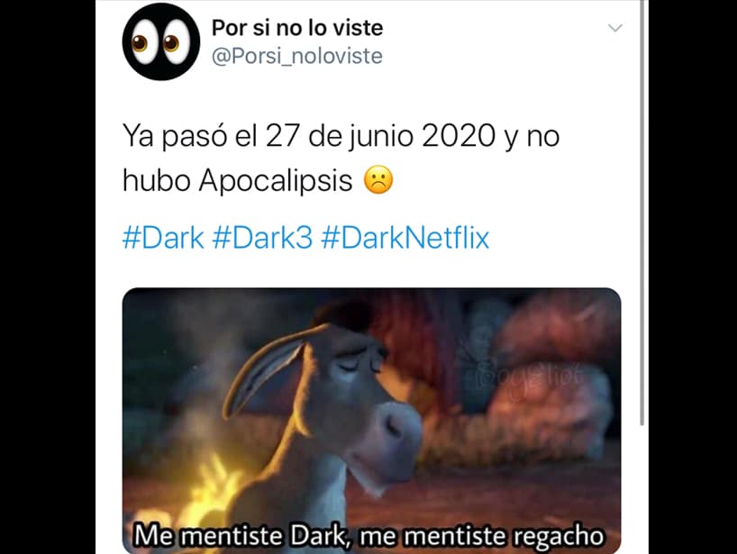 La ficción contó que el final del mundo sería el 27 de junio de 2020 y los fans recordaron con una escena de ‘Shrek’.