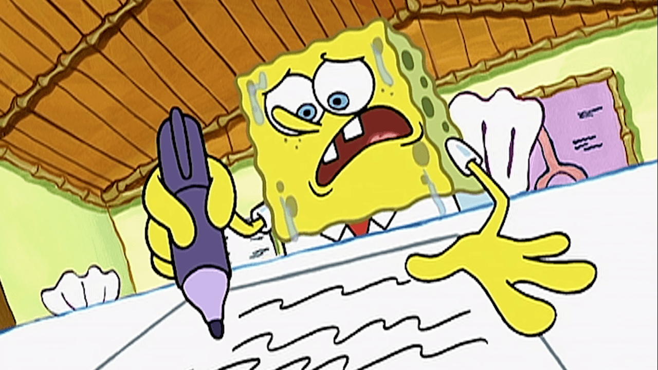 Los exámenes siempre nos ponenen nerviosos, pero Bob Esponja nos ha enseñado lo que NO debes hacer cuando enfrentamos una prueba de este tipo.