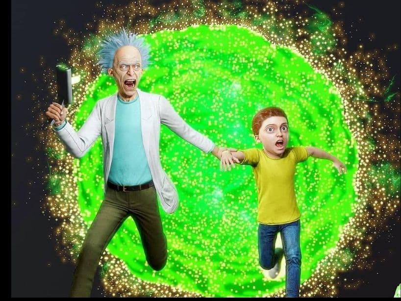 'Rick y Morty' de la serie homónima. Así visualiza a los personaje atravesando un portal interestelar, si existieran en la vida real.
