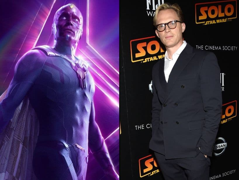 Gracias al maquillaje y los efectos visuales casi no reconocemos a Paul Bettany fuera de su traje de Vision.