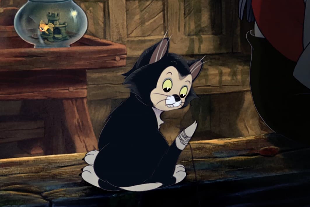 Figaro, es el fiel compañero de Geppetto en 'Pinocho'. También ha aparecido como mascota de Minnie Mouse.