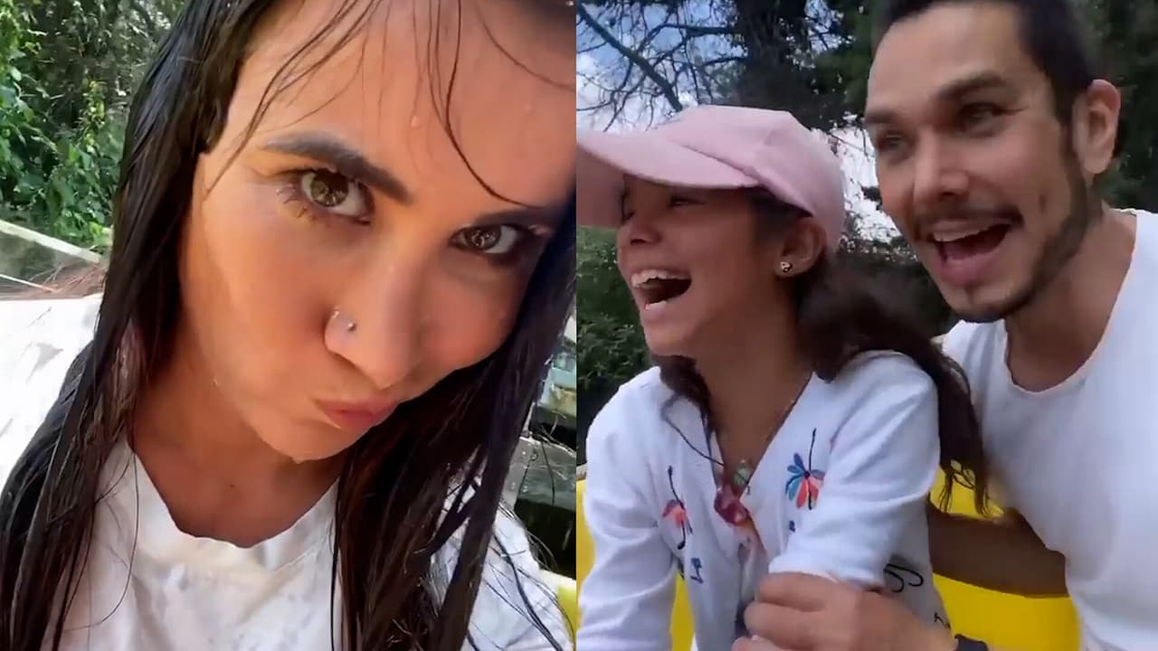 Mariazel termina empapada tras divertirse en parque con su familia