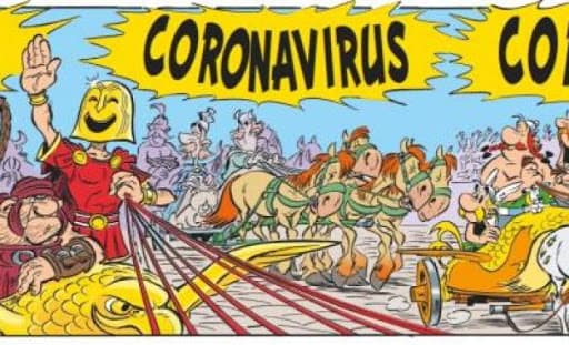 Recordemos que la palabra Coronavirus no define a la enfermedad actual (que recibe el nombre de Covid-19). Nombra a virus cuyo "cuerpo" tiene forma de corona. En la historia de Ásterix, el personaje es acompañado por un sirviente de nombre Bacillus (virus en forma de bastón). Son apelativos en latin, que inspiraron con humor a los creadores del cómic para nombrar romanos.