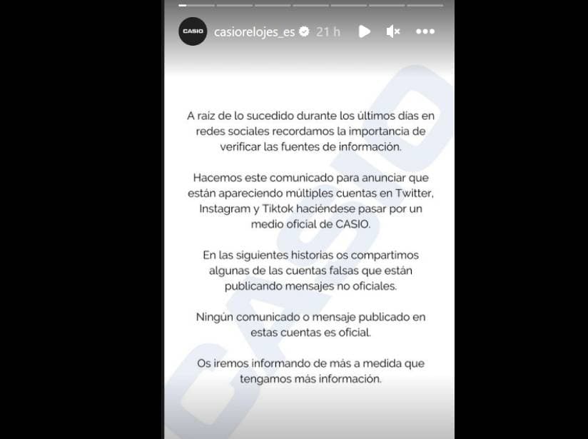 Casio alertó sobre las cuentas falsas que han hecho sobre la empresa.