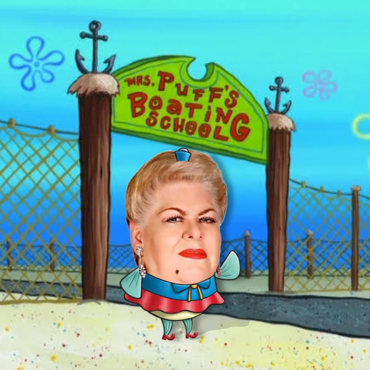 Mientras que en el terreno de las caricaturas, la pusieron como la señorita Puff de 'Bob Esponja'.