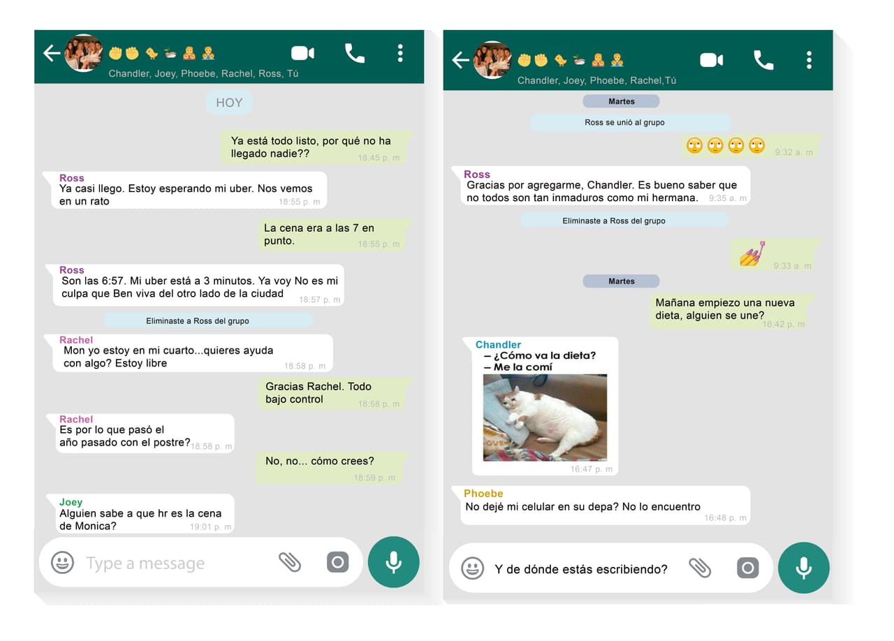 Y claro, todos los amigos estarían en un grupo de WhatsApp para ponerse de acuerdo. Mónica sería la administradora, Rachel sería siempre la primera en contestar. Phoebe nunca leería los mensajes, Joey sería el último en contestar y Chandler se la pasaría mandando memes y stickers. A Ross lo sacarían del grupo a cada rato.