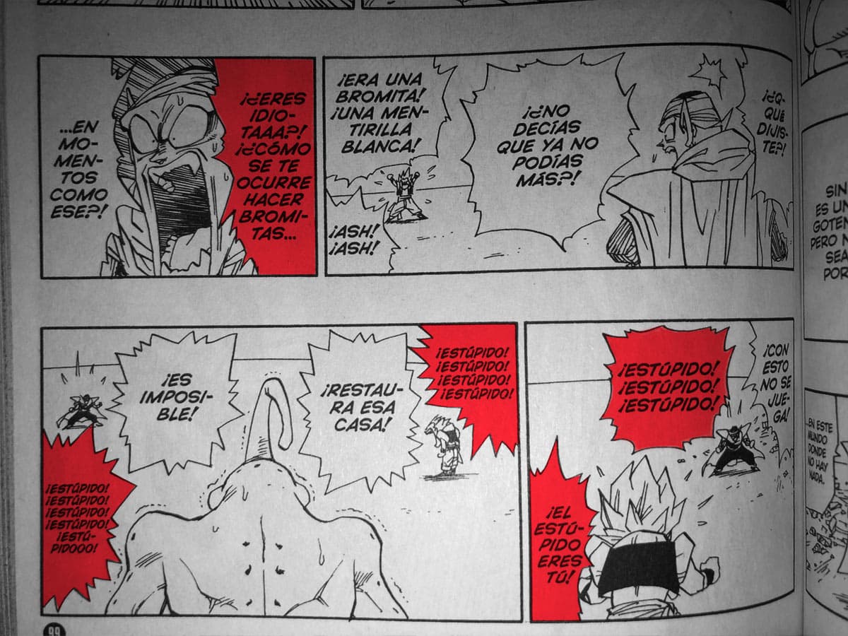 Cuando Piccolo dejó sin salida la habitación del tiempo para encerrar a Majin Buu, el de nameku y Gotenks se intercambiaron un insulto.