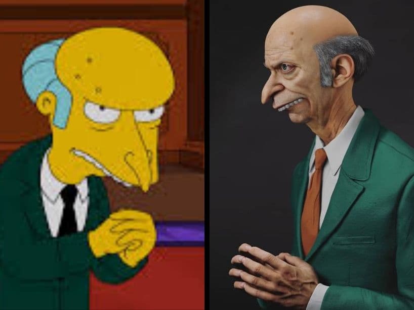 Montgomery Burns de 'Los Simpson'."Excelente..." Aquí realta la característica nariz del personaje, sus dientes salidos y hasta las marcas que tiene en la cabeza, arriba de las cejas.
