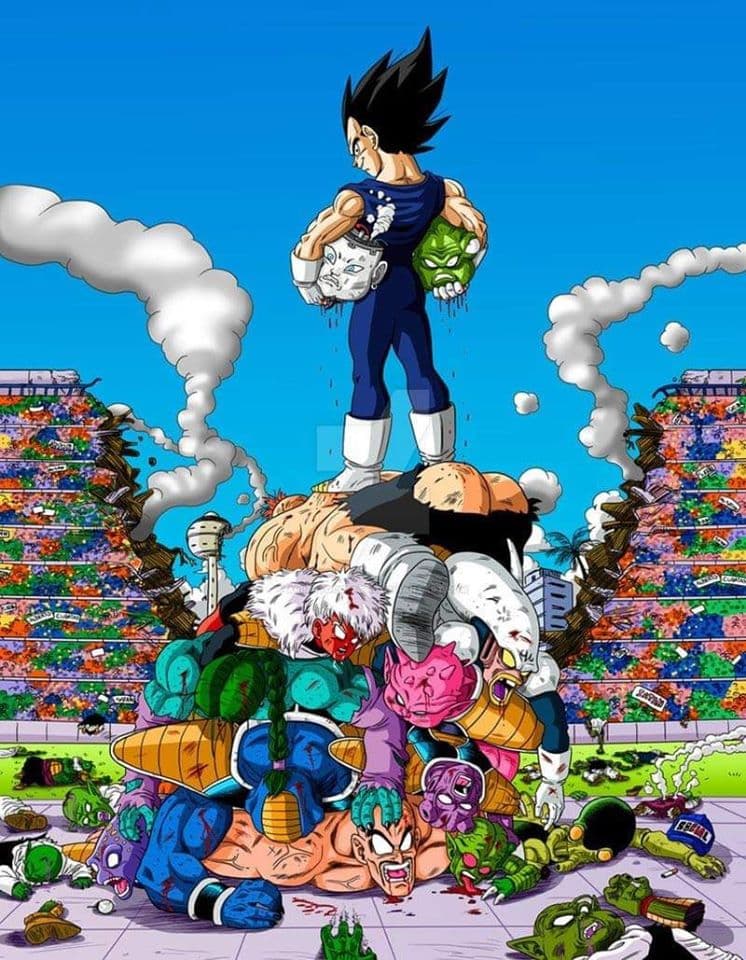 Las fuerzas especiales Ginyu. Gente de Namek. Nappa, su propio compañero. El público inocente en el Torneo de las Artes Marciales. Androides. Nos queda claro que Vegeta era un villano ¿verdad?