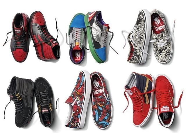 Otra de las recientes colecciones de Vans incluye su colaboración con Marvel, en la que salieron varios modelos que incluían tenis de Black Panther, Deadpool, Spiderman, Captain Marvel y Thor.