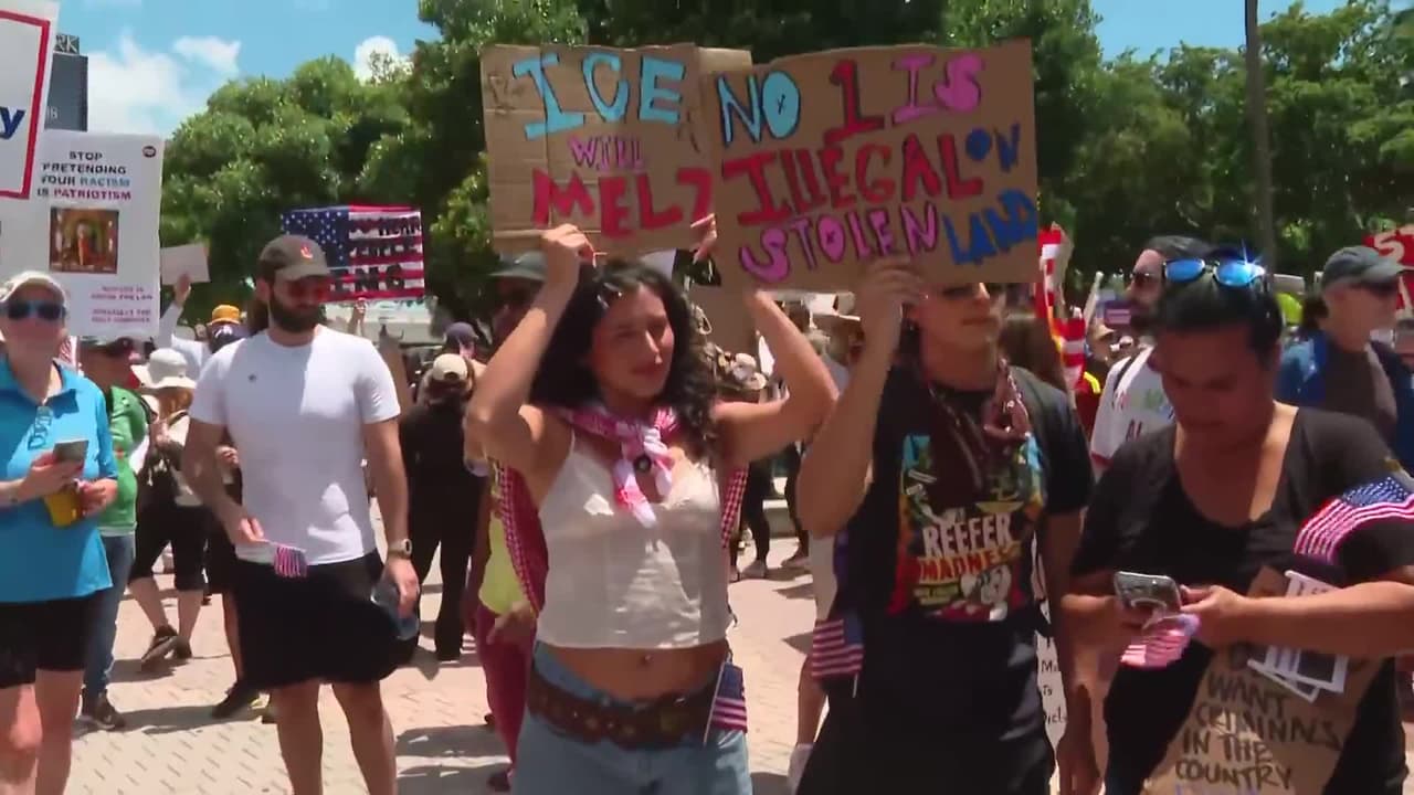 "No está correcto lo que están haciendo": manifestantes de marcha 'No Kings' en Miami
