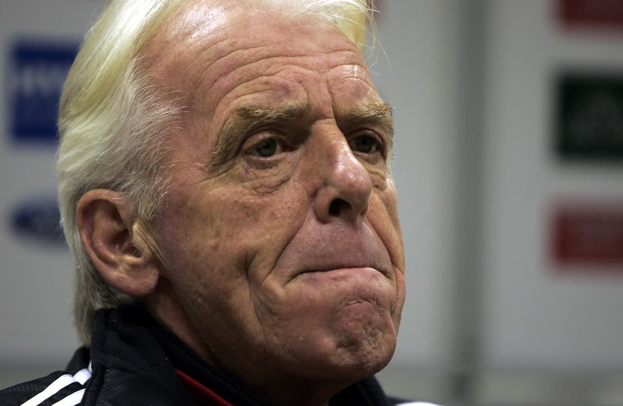 Leo Beenhakker, coach of Trinidad and Tobago, talks to the reporters following a friendly match against Slovenia in Celje, Slovenia, Wednesday, May 31, 2006. Trinidad and Tobago will play against England Paraguay and Sweden in Group B during the upcoming soccer World Cup in Germany. (AP Photo/Darko Bandic)