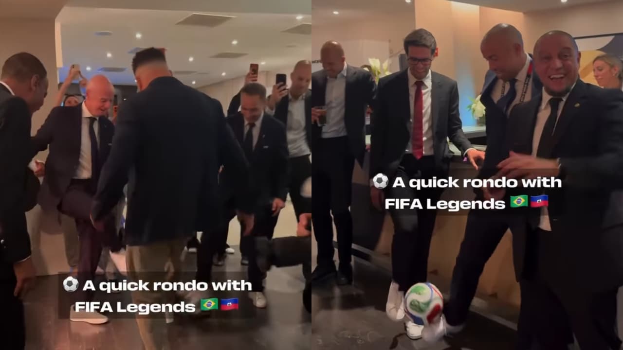¡Puro jogo bonito! Leyendas de Brasil juegan ‘torito’ con Infantino en el Mundial