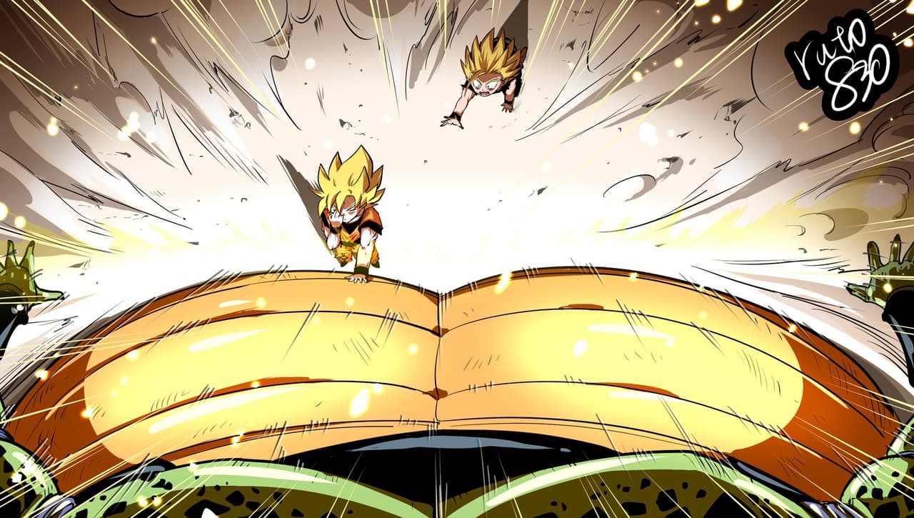 Después de alcanzar la perfección y pelear contra Gohan, Goku se lo llevó antes de explotar. Así vio Cell esta escena entre padre e hijo.