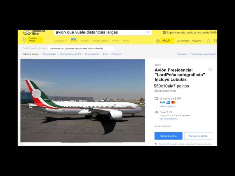 Incluso los sitios de compra/venta que hay en Internet ya empiezan a ofertar el avión presidencial.