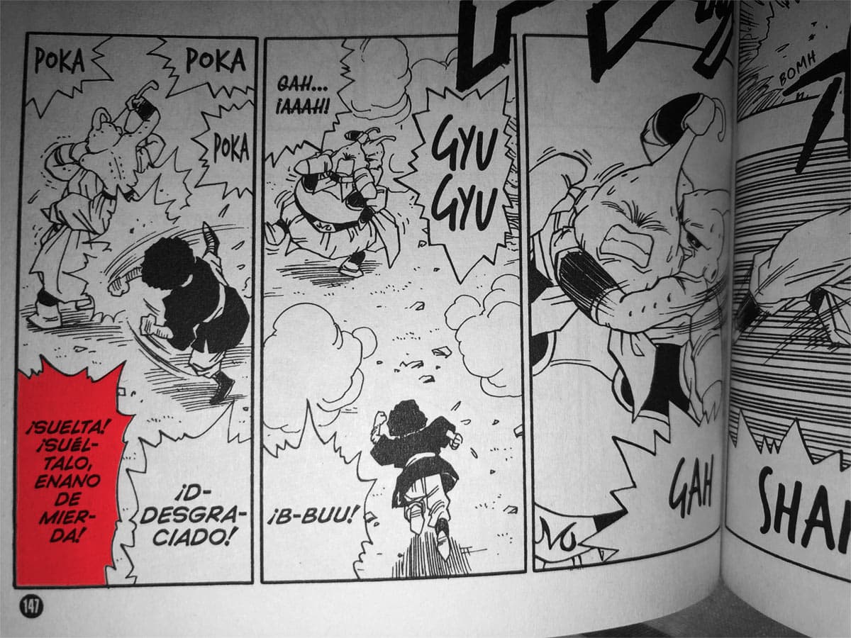 Hasta Mr. Satán fue procaz cuando Buu niño le pegó a Majin Buu gordo.