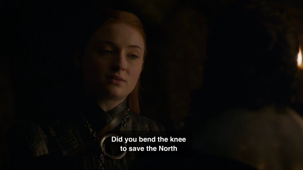 Con Sansa, mientras tanto, las cosas fueron menos cálidas. Le preguntó si le juró lealtad a Daenerys para salvar a su tierra o si en realidad lo hizo porque simplemente está enamorado.