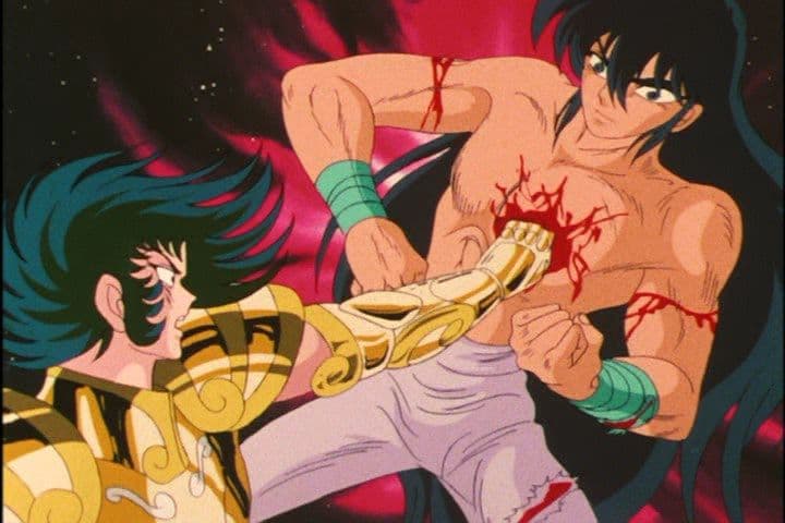Pechos atravesados. Brazos cortados. Cuerpos hechos polvo estelar. La pelea entre Shura y Shiryu fue una auténtica carnicería. Para muestra una imagen.